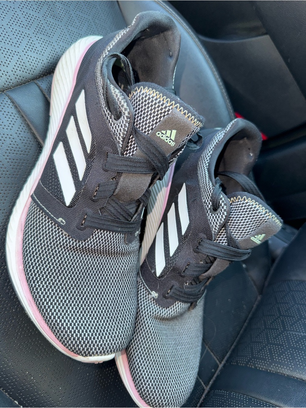 adidas women Black & Pink Athletic Sneakers with White Stripes
